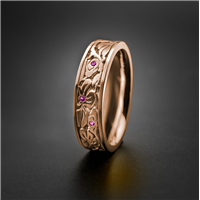 Narrow Cherry Blossom Wedding Ring with Gems in 18K Rose Gold